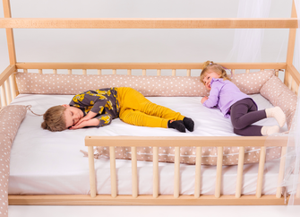 Wooden Montessori House Floor Bed with Fence and Roof for Kids (190x90 cm)