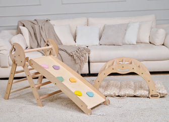 4in1 Montessori Climbing Set: Pikler Triangle, Arch, Slide Board, and Cushion for Toddlers (1–3 Years)