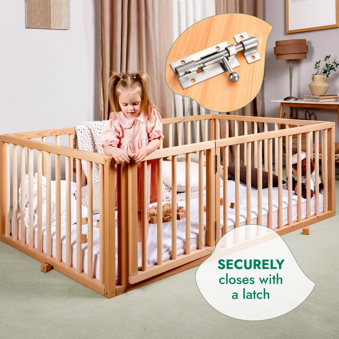 Full Montessori Floor Bed Frame for Toddlers with Fence - Goodevas