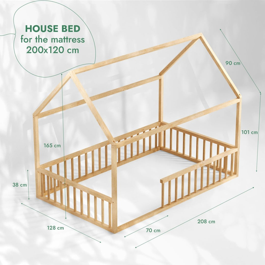 Montessori House Bed for Kids with Fence - Goodevas