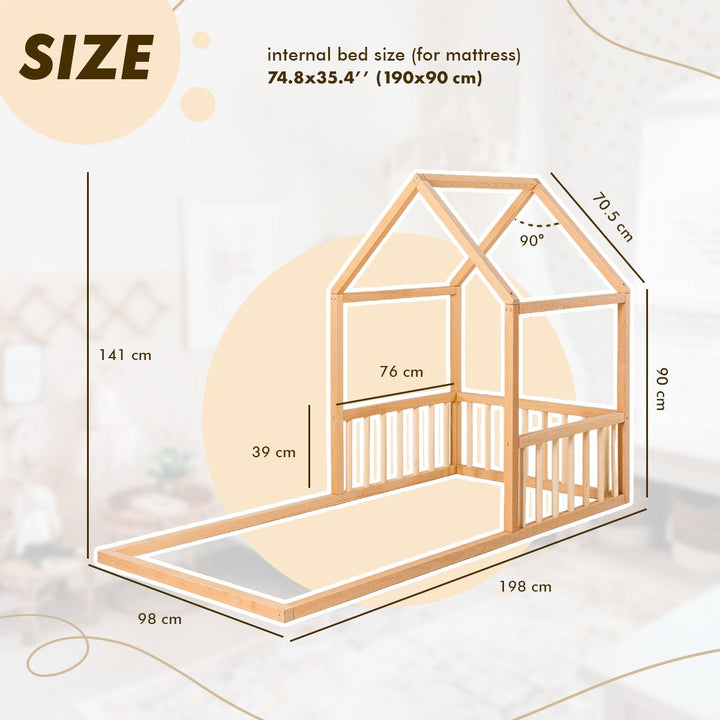 Small House Bed For Kids and Toddlers from 2 y.o. (EU Size 190x90 cm) - Goodevas