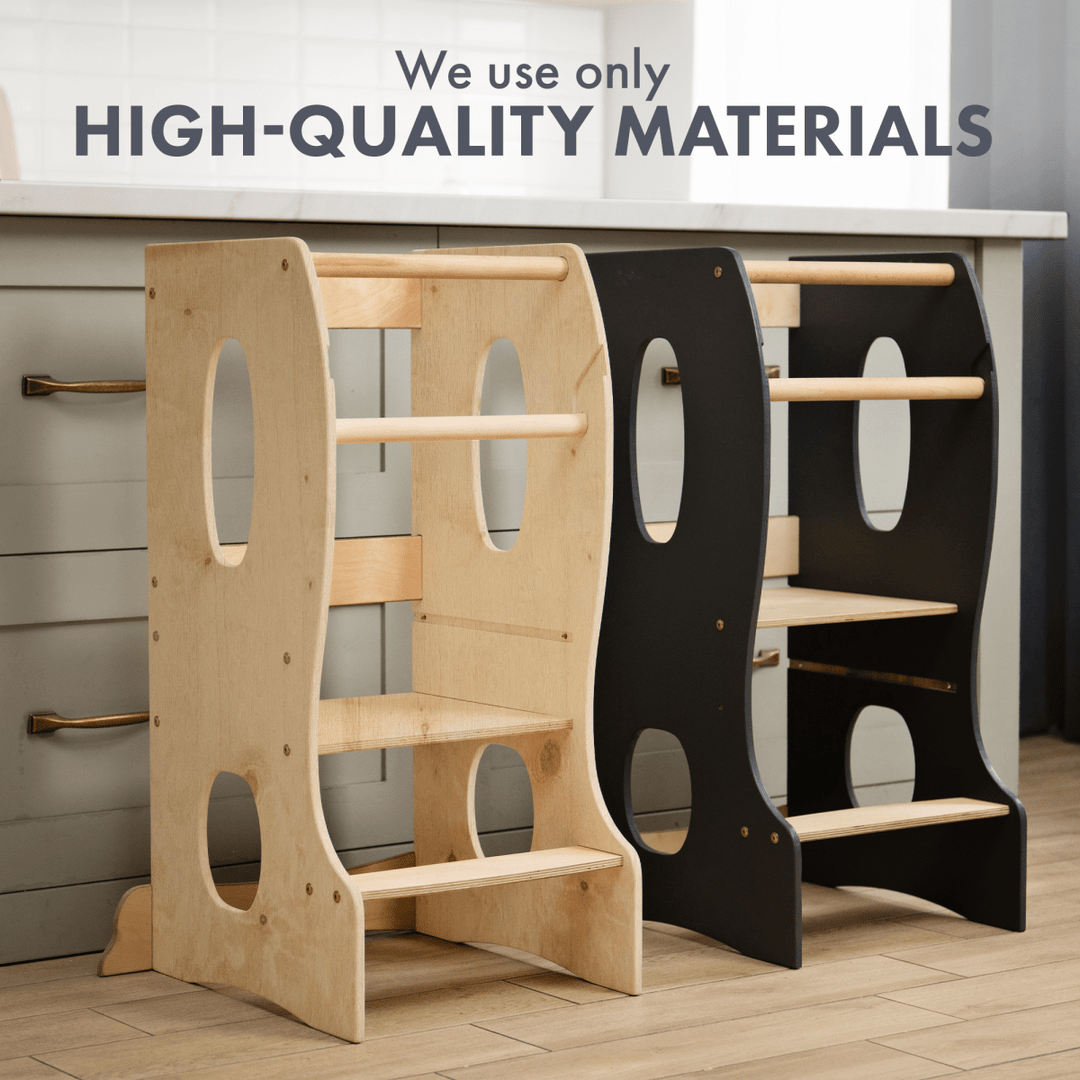 Stable Montessori Tower: Wooden Growing Chair - Beige - Goodevas