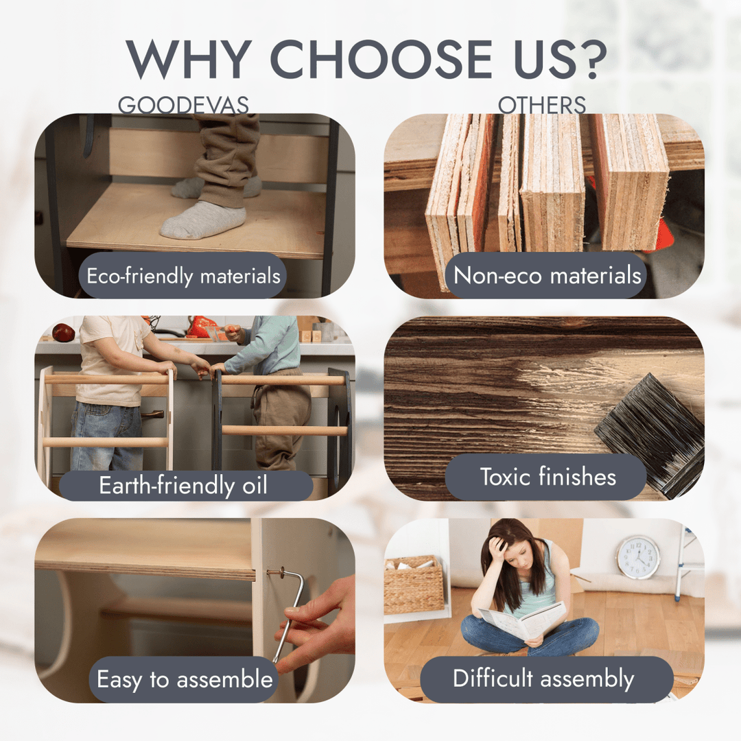 Stable Montessori Tower: Wooden Growing Chair - Beige - Goodevas