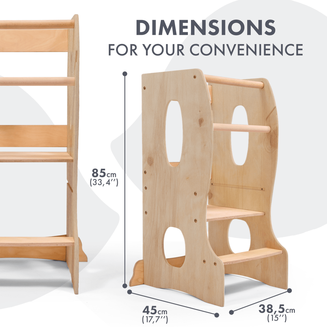 Stable Montessori Tower: Wooden Growing Chair - Beige - Goodevas