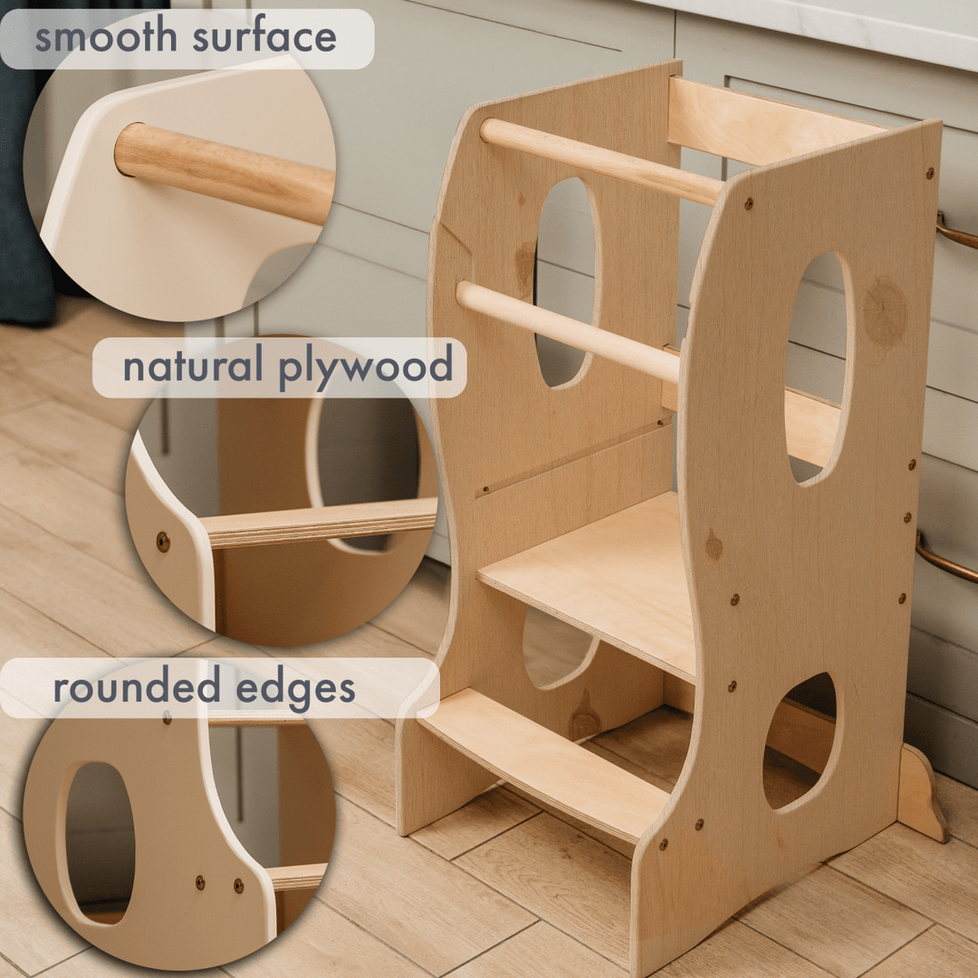 Stable Montessori Tower: Wooden Growing Chair - Beige - Goodevas