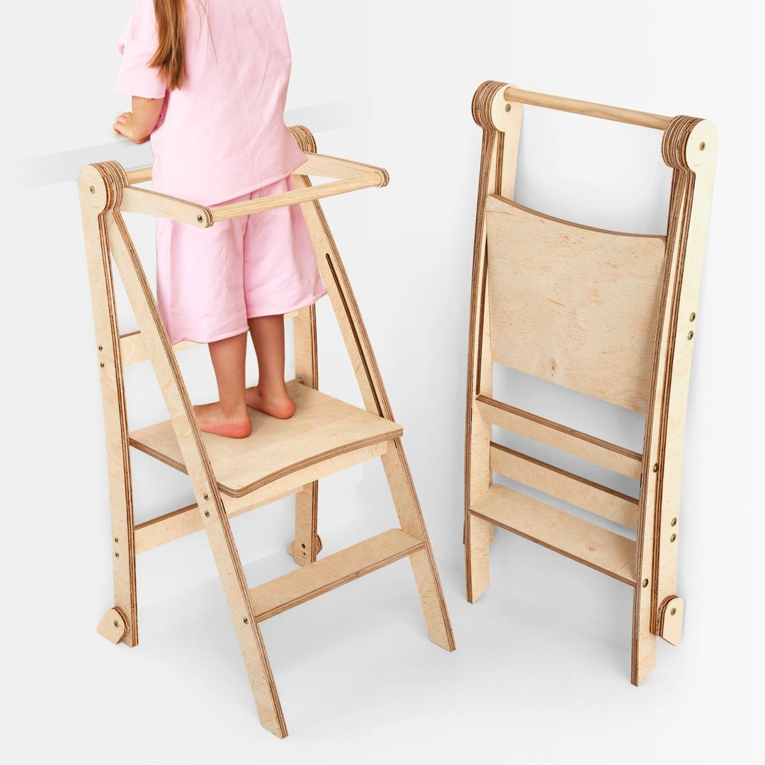 Toddler Tower: Foldable Step Stool for Toddlers - Beige - Goodevas