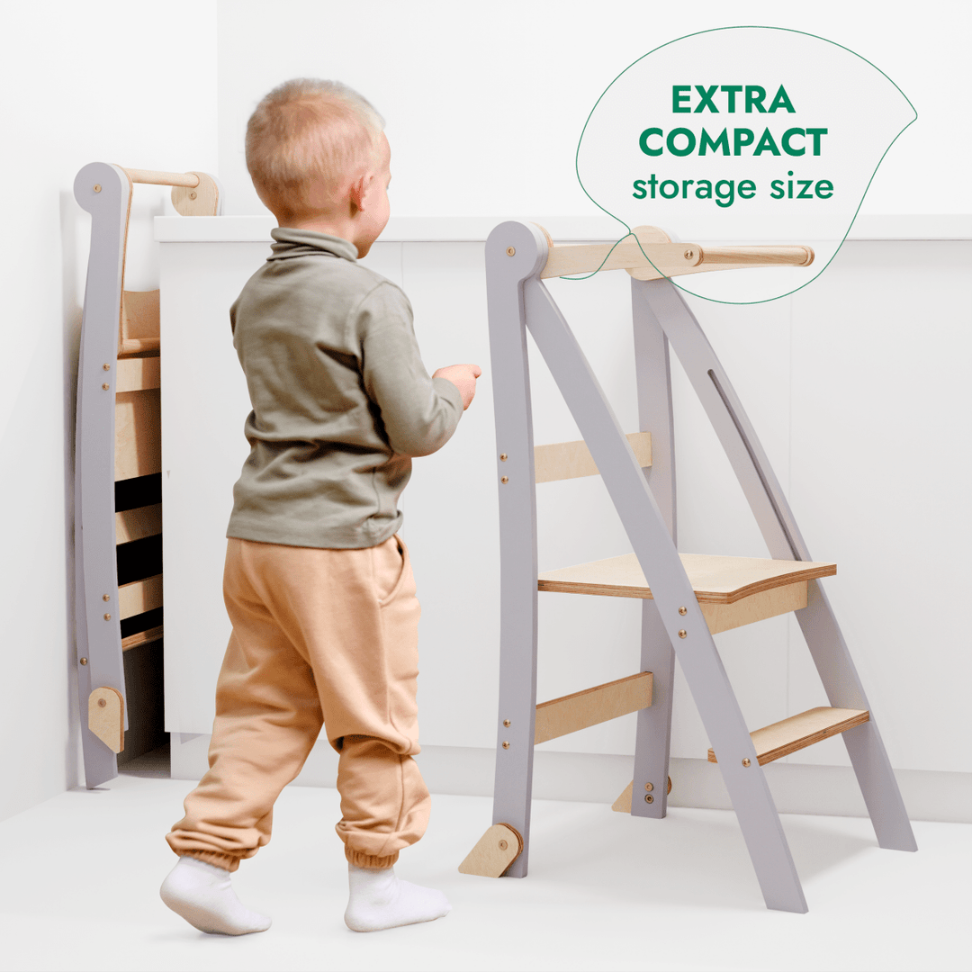 Toddler Tower: Foldable Step Stool for Toddlers - Gray - Goodevas