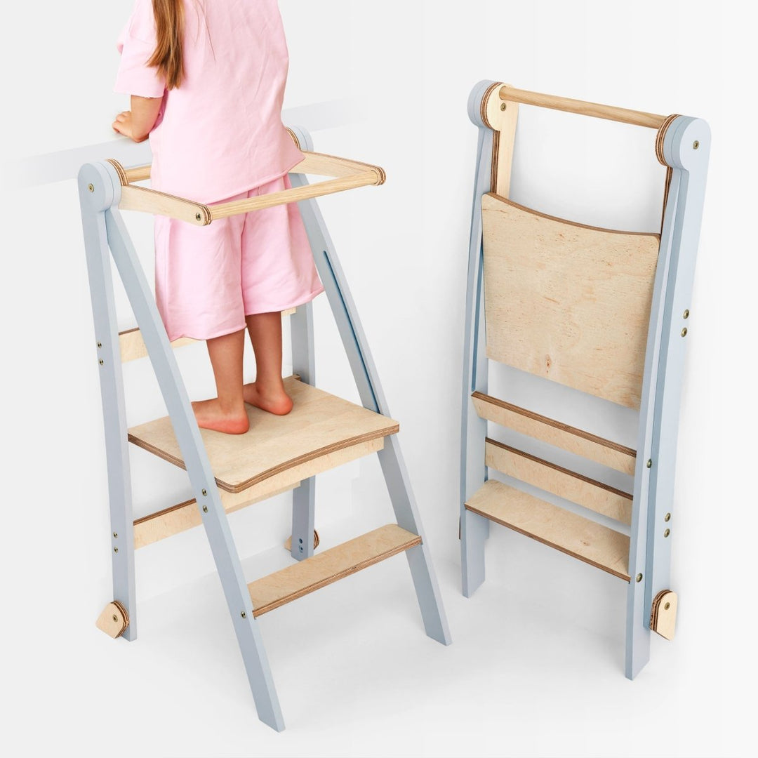 Toddler Tower: Foldable Step Stool for Toddlers - Gray - Goodevas