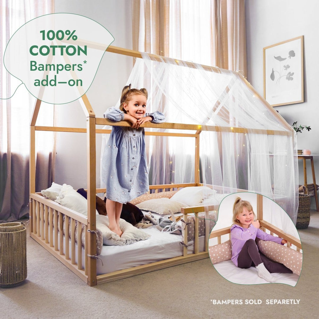 Twin Size Montessori House Bed for Kids with Fence - Goodevas