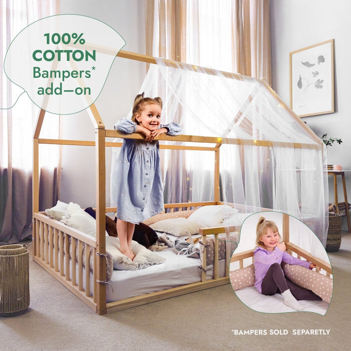 Twin Size Montessori House Bed for Kids with Fence - Goodevas