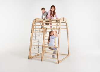 6in1 Indoor-Spielplatz aus Holz für Kinder – mit Schaukel, Rutsche, Seil und Treppe
