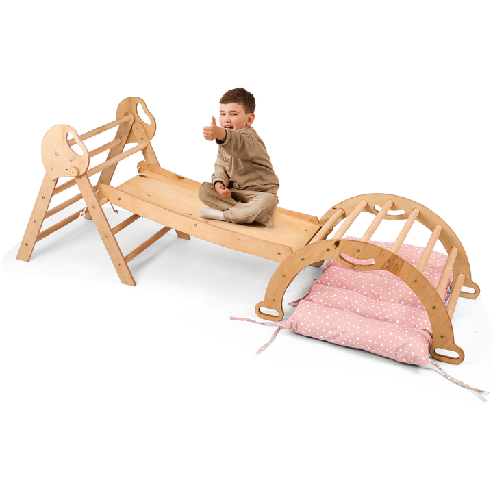 4in1 Montessori Climbing Set: Pikler Triangle, Arch, Slide Board, and Cushion for Toddlers (1–3 Years)