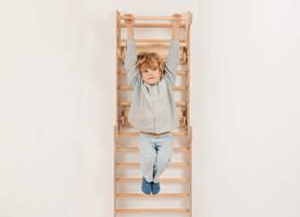 Spalliera Svedese / Scala Rampicante per Bambini + Set Dondolo + Tappetino Scivolo + Complemento Artistico
