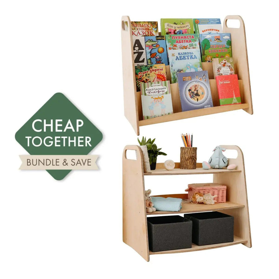 2in1 Montessori Shelves Set – Bookshelf & Toy Shelf - Goodevas