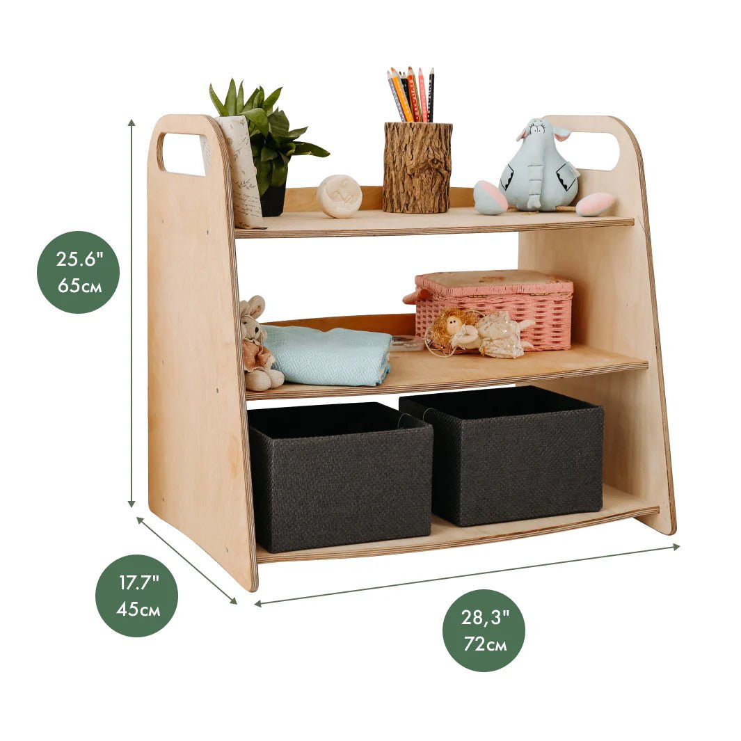2in1 Montessori Shelves Set: Bookshelf + Toy Shelf – Beige - Goodevas