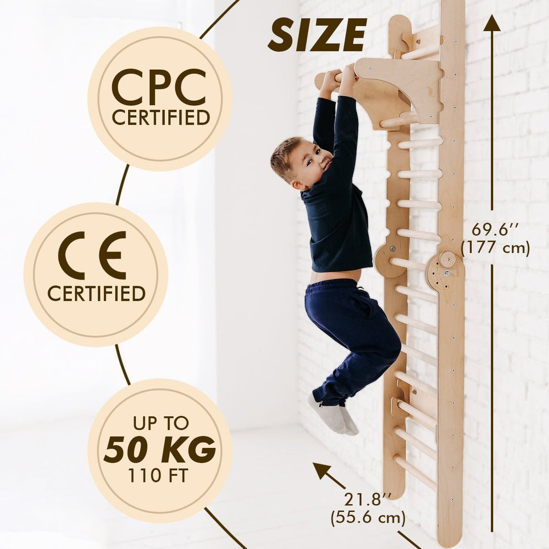 2in1 Wooden Swedish Wall & Climbing Ladder with Swing Set for Children - Goodevas