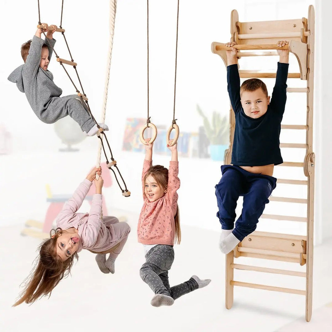 2in1 Wooden Swedish Wall & Climbing Ladder with Swing Set for Children - Goodevas