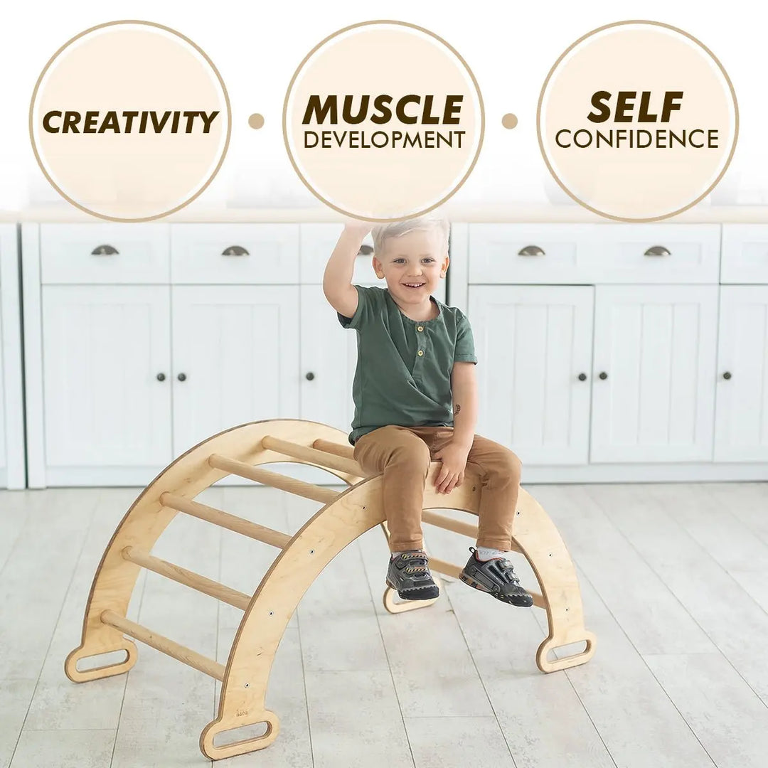 3in1 Montessori Play Set for Toddlers: Arch + Slide + Cushion - Beige - Goodevas