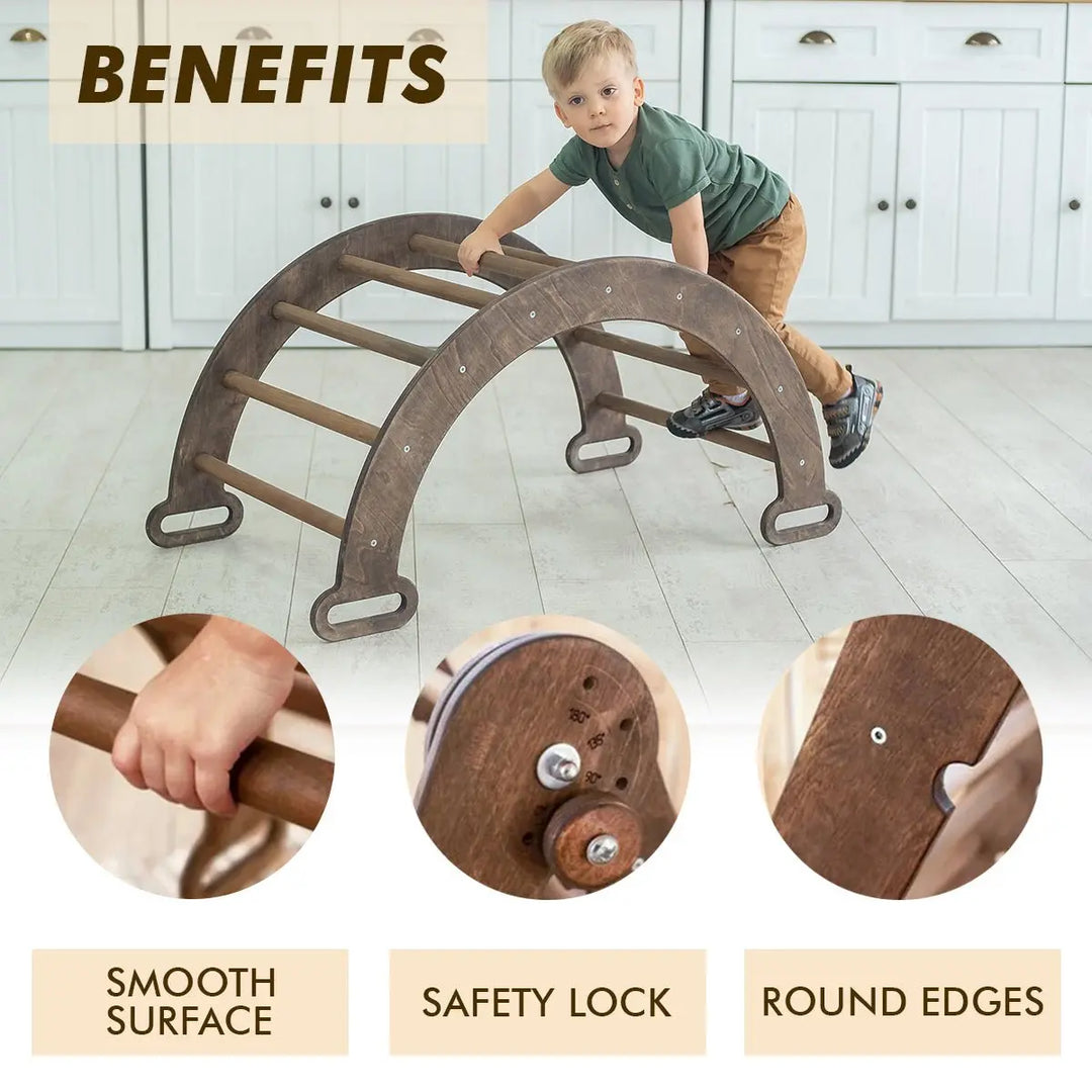 3in1 Montessori PlaySet for Toddlers: Arch + Slide + Cushion - Chocolate - Goodevas