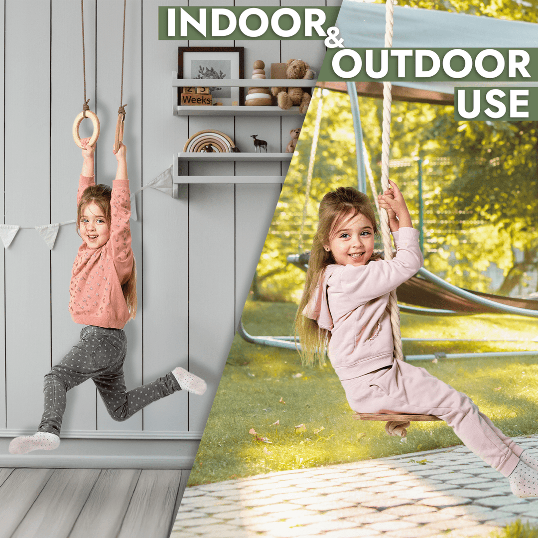 Ring Rope Ladder 3in1 Swings Set: Rope Ladder + Gymnastic Rings + Disc Rope Swing