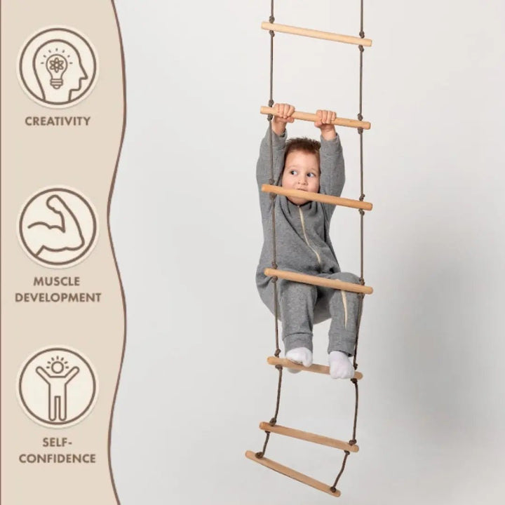 3in1 Swing & Climbing Set: Rope Ladder, Gym Rings & Disc Swing - Goodevas