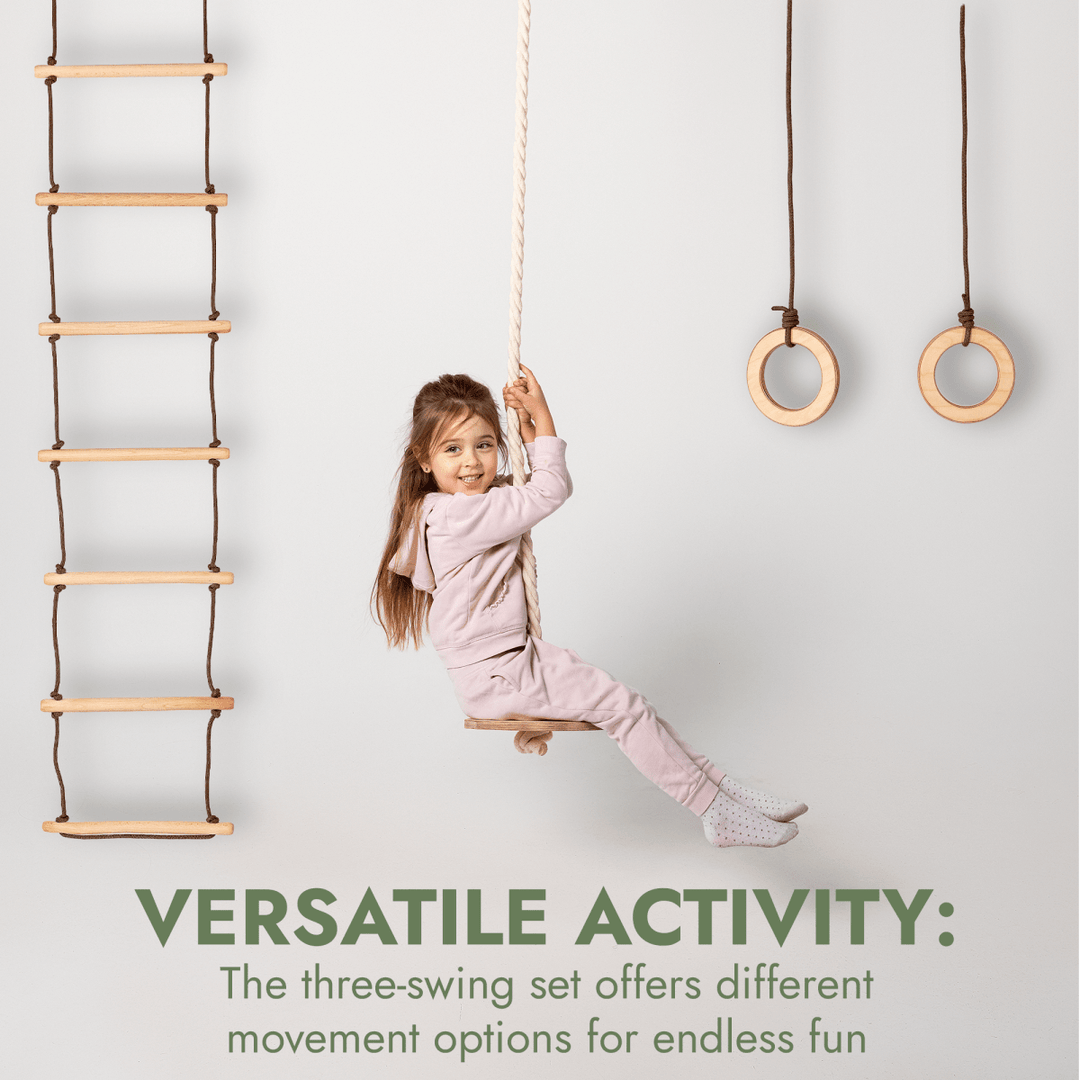 Ring Rope Ladder 3in1 Swings Set: Rope Ladder + Gymnastic Rings + Disc Rope Swing