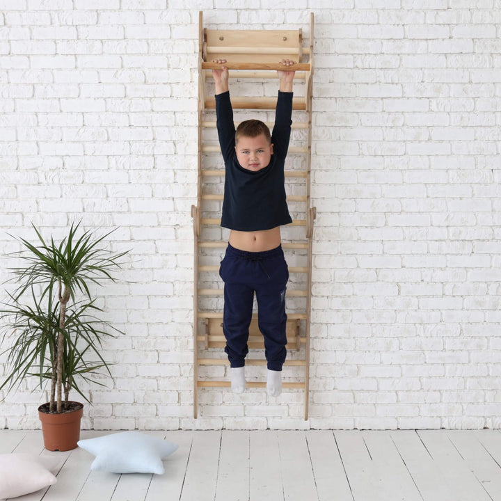 3in1 Wooden Swedish Wall / Climbing ladder for Children + Swing Set + Slide Board - Goodevas