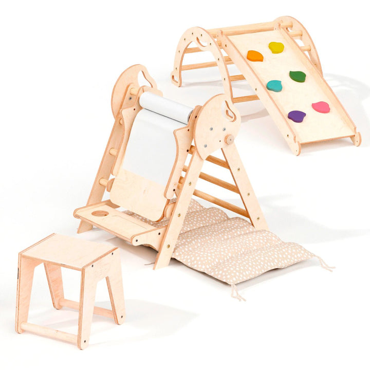 4in1 Montessori Climbing Set: Pikler Triangle, Arch, Slide Board, and Cushion for Toddlers (1–3 Years) - Goodevas