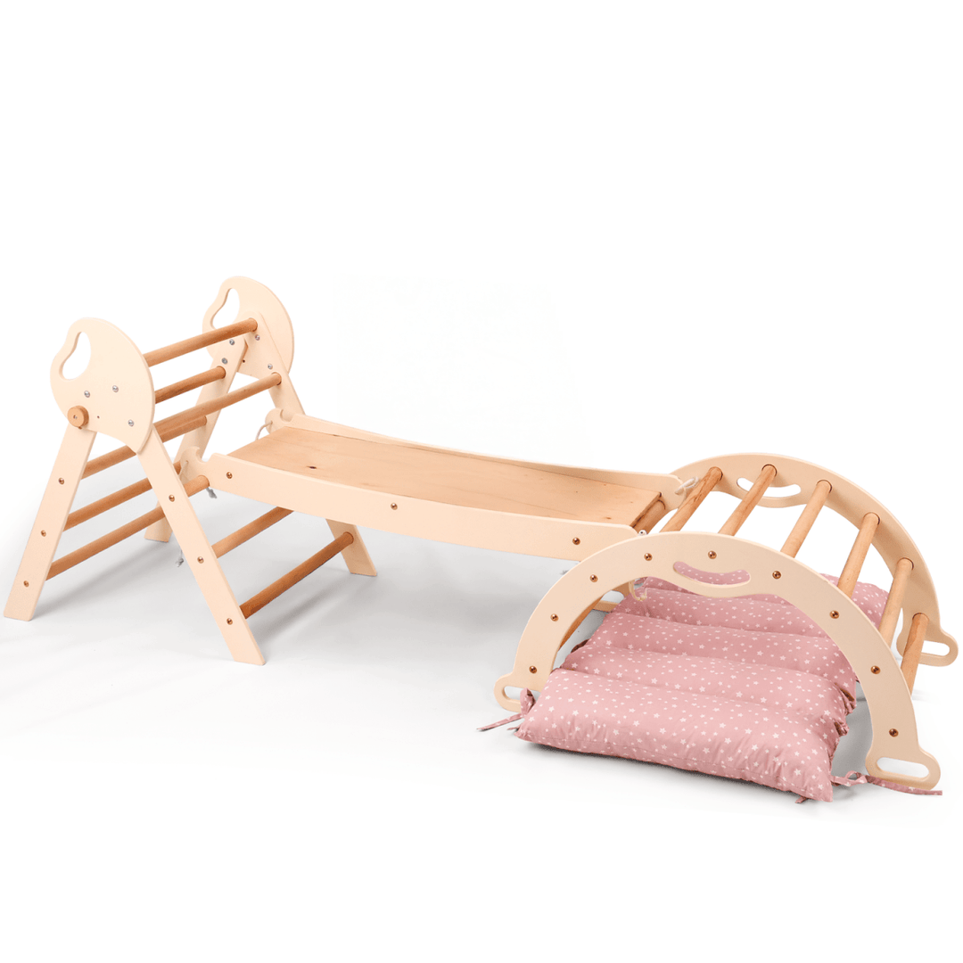 4in1 Montessori Climbing Set: Pikler Triangle, Arch, Slide Board, and Cushion for Toddlers (1–3 Years) - Goodevas