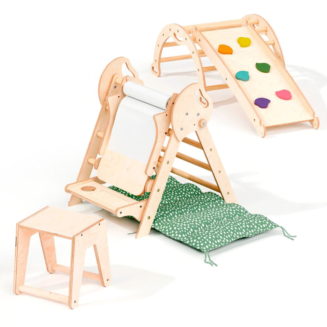 4in1 Montessori Climbing Set: Pikler Triangle, Arch, Slide Board, and Cushion for Toddlers (1–3 Years) - Goodevas
