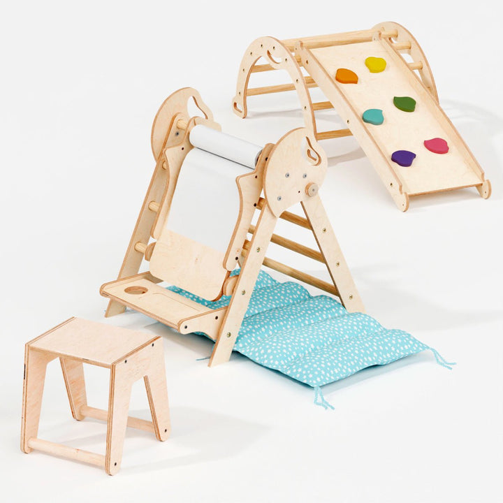 4in1 Montessori Climbing Set: Pikler Triangle, Arch, Slide Board, and Cushion for Toddlers (1–3 Years) - Goodevas
