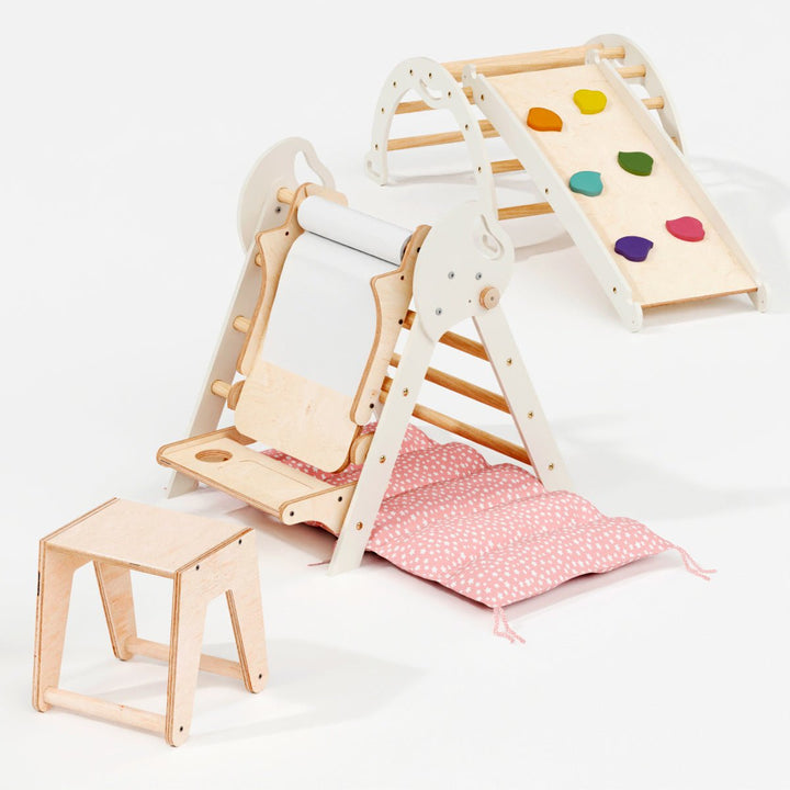4in1 Montessori Climbing Set: Pikler Triangle, Arch, Slide Board, and Cushion for Toddlers (1–3 Years) - Goodevas
