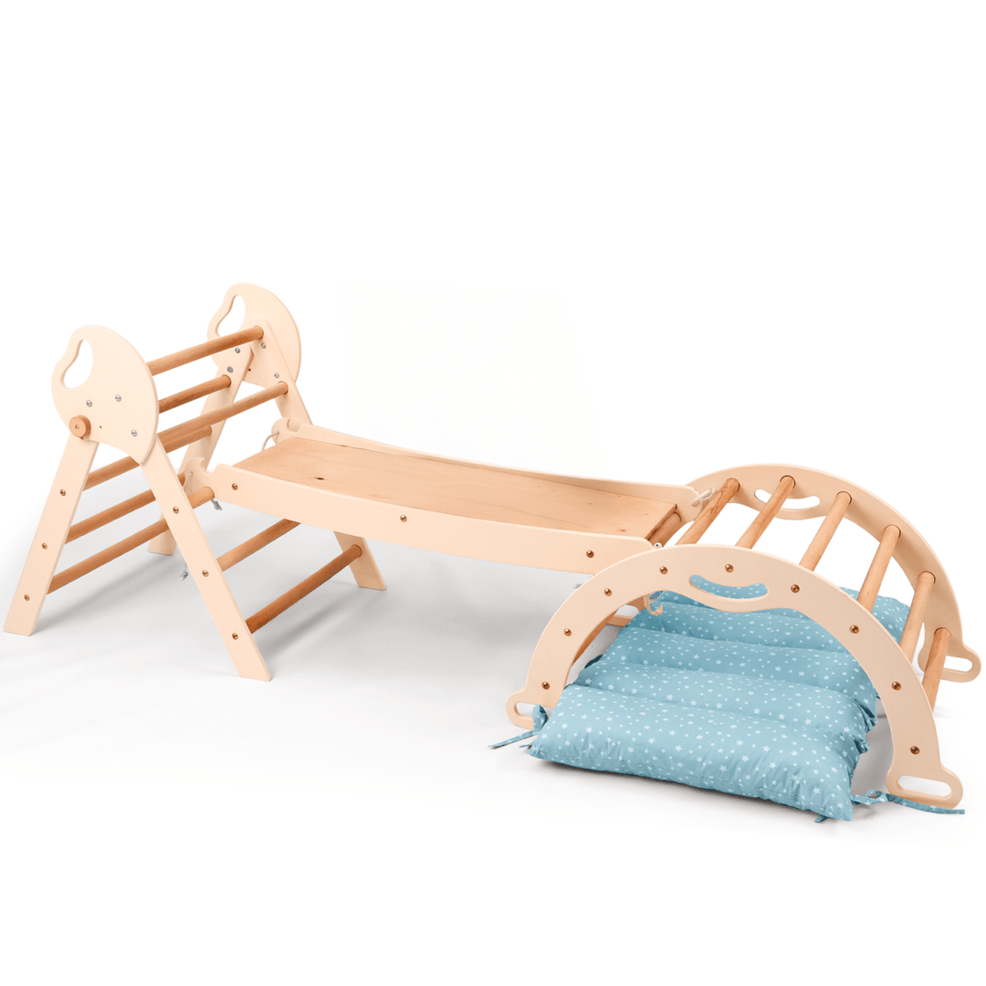 4in1 Montessori Climbing Set: Pikler Triangle, Arch, Slide Board, and Cushion for Toddlers (1–3 Years) - Goodevas
