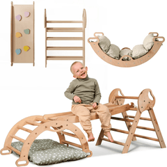 4in1 Montessori Climbing Set: Pikler Triangle, Arch, Slide Board, and Cushion for Toddlers (1–3 Years) - Goodevas