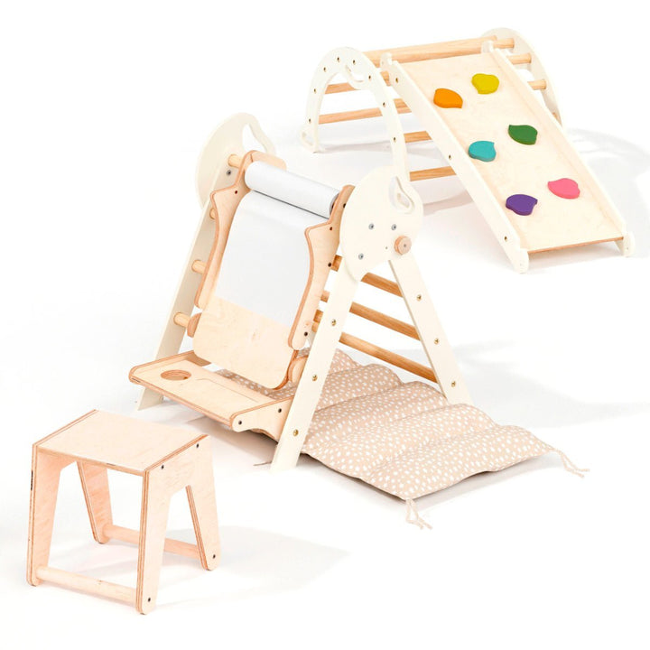 4in1 Montessori Climbing Set: Pikler Triangle, Arch, Slide Board, and Cushion for Toddlers (1–3 Years) - Goodevas