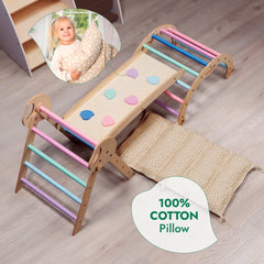 4in1 Montessori Climbing Set: Pikler Triangle, Arch, Slide Board, and Cushion for Toddlers (1–3 Years) - Pastel - Goodevas