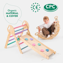4in1 Montessori Climbing Set: Pikler Triangle, Arch, Slide Board, and Cushion for Toddlers (1–3 Years) - Pastel - Goodevas