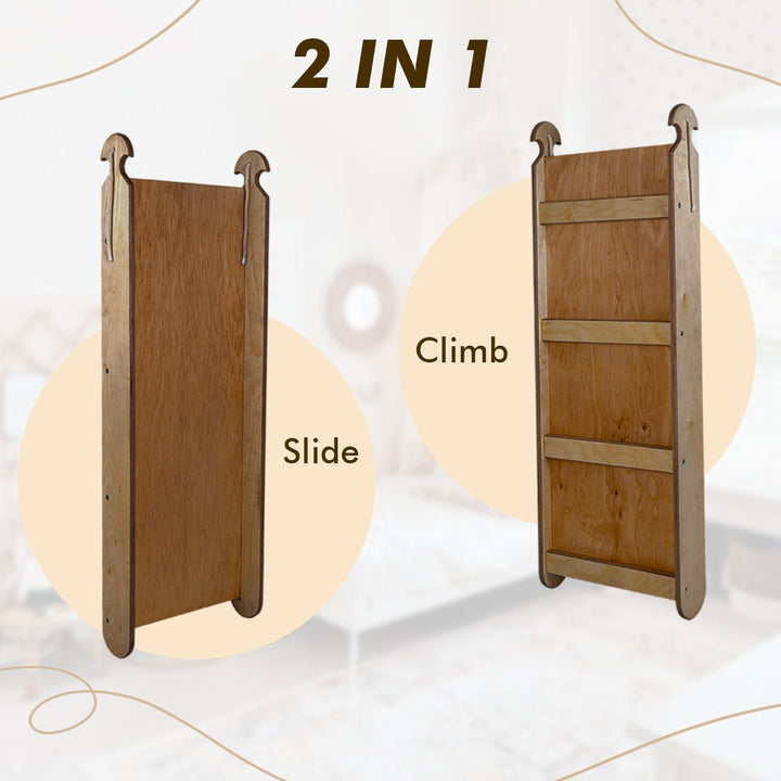 4in1 Montessori Climbing Set: Triangle Ladder + Arch/Rocker + Slide Board/Ramp + Net – Chocolate - Goodevas
