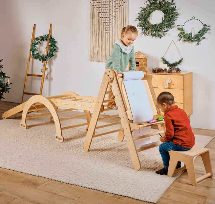 4in1 Montessori Climbing Set: Triangle Ladder + Climbing Arch + Slide Board + Art Addition - Goodevas