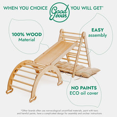 4in1 Montessori Climbing Set: Triangle Ladder + Climbing Arch + Slide Board & Cushion – Beige - Goodevas