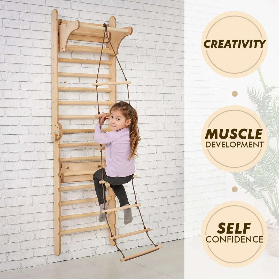 4in1 Wooden Swedish Wall / Climbing ladder for Children + Swing Set ...