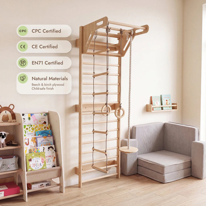 5-in-1 Swedish Wall with Pull-Up Bar, 3-in-1 Swing Set - Goodevas