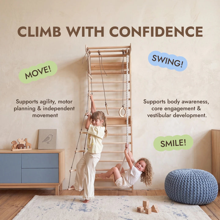 5-in-1 Swedish Wall with Pull-Up Bar, 3-in-1 Swing Set - Goodevas