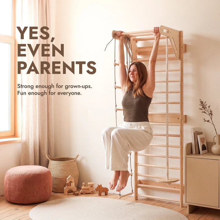 5-in-1 Swedish Wall with Pull-Up Bar, 3-in-1 Swing Set - Goodevas