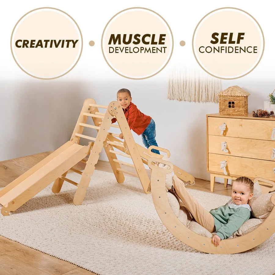 5in1 Montessori Climbing Frame Set: Triangle Ladder + Arch/Rocker ...