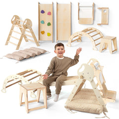 5in1 Montessori Climbing Set: Pikler Triangle, Arch, Slide Board, Art Addition and Cushion for Toddlers (1–3 Years) - Goodevas