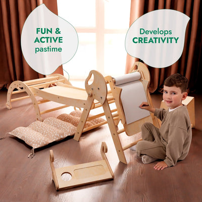 5in1 Montessori Climbing Set: Pikler Triangle, Arch, Slide Board, Art Addition and Cushion for Toddlers (1–3 Years)