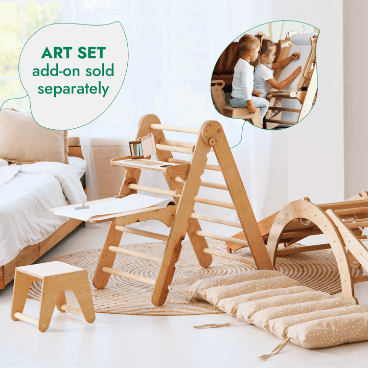 5in1 Montessori Climbing Set: Triangle Ladder + Arch/Rocker + Slide Board/Ramp + Netting rope + Cushion - Goodevas