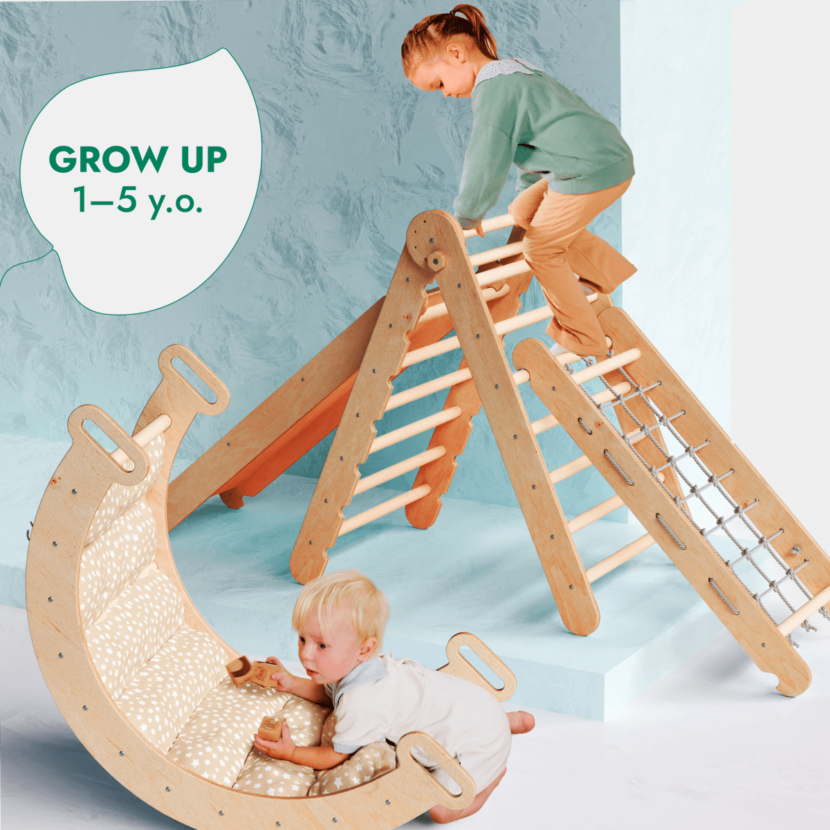 Triangle D'Escalade Montessori 5-en-1 Giant Bean - Avec Arche, Toboggan Et Coussin Arc-en-Ciel - Jouet Bois 1-3 Ans