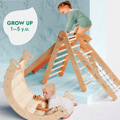 5in1 Montessori Climbing Set: Triangle Ladder + Arch/Rocker + Slide Board/Ramp + Netting rope + Cushion - Goodevas